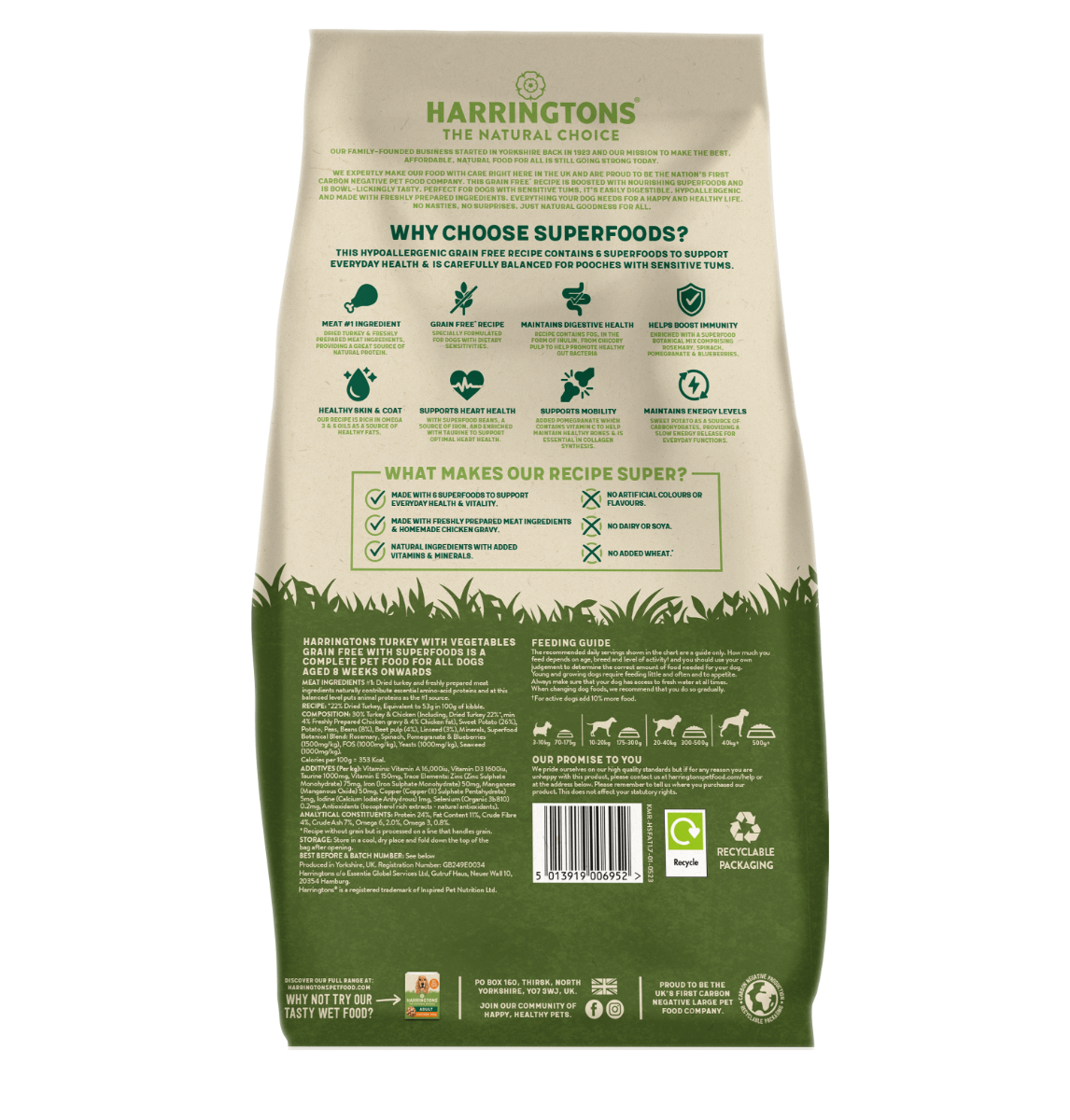 Harringtons Superfoods Turkey with Vegetables Adult Dry Dog Food