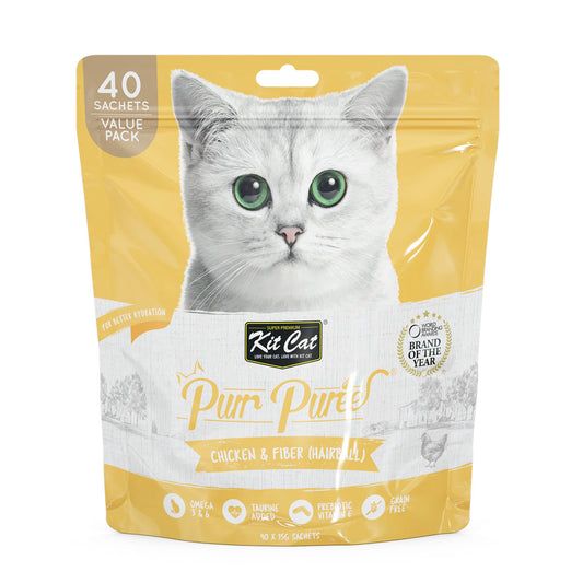 Kit Cat Purr Puree Chicken & Fiber (Hairball) (40 Sachets Value Pack)15g x 40 sachets