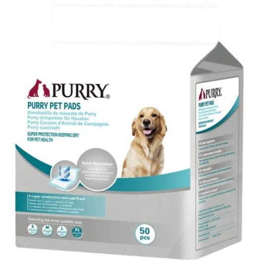 Purry Pet Training Pads Quick Absorbent , Leak Proof And 5 Layer With Floor Sticker 60x90Cm - 50Pcs