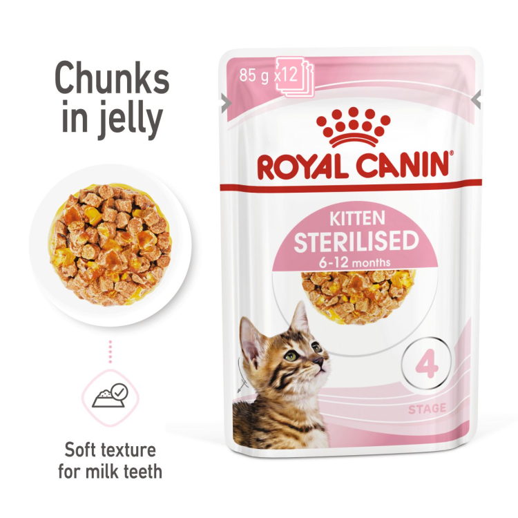 Royal Canin Feline Health Nutrition Kitten Sterilised Jelly (WET FOOD - Pouches) 12 x 85g